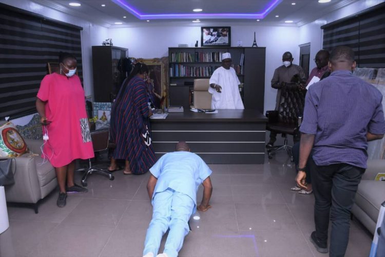 Davido Prostrates During Visit To Oniru