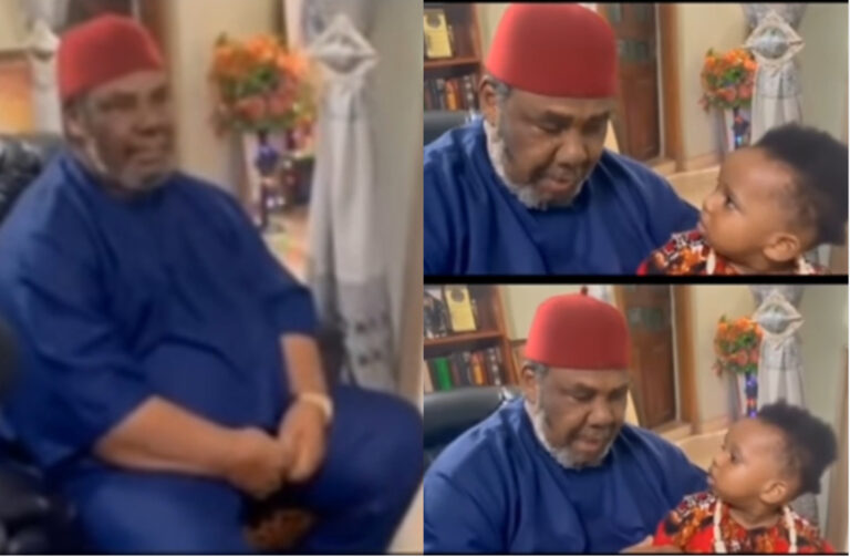 “He kept his father in an awkward position” Pete Edochie’s ‘sad’ look as he finally meets his grandson gets many talking