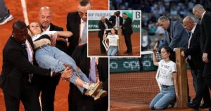 Play Halted During French Open Semi-final As Protester Tied Herself To The Net Before Being Escorted Away By Security