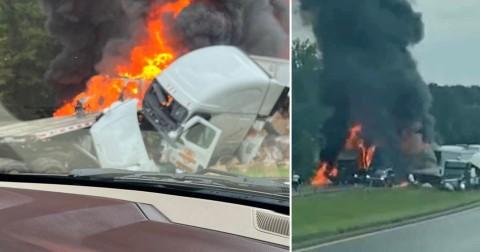 At least eight tractor-trailers and three passenger vehicles were involved in a pileup on Interstate 30 in Arkansas