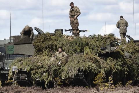 A British Army Challenger 2 main battle tank during the Finnish Army Arrow 22 training exercise in May