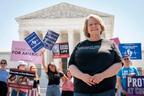 Anti-abortion protestors gather outside the Supreme Court earlier this month