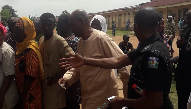 Deji Adeleke, Davido's father, at his polling unit.