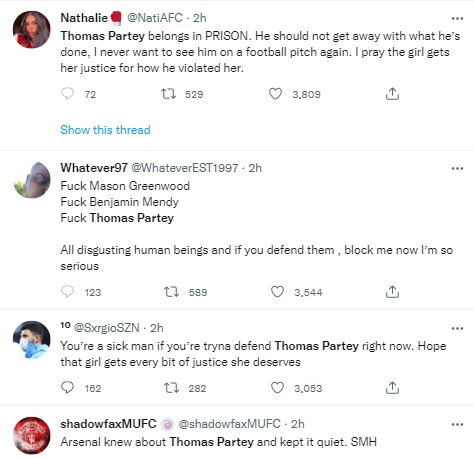 Reactions as Thomas Partey accused of rape on Twitter, belongs in prison