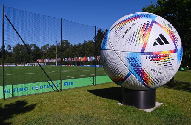 A replica of the World Cup 2022 ball, the Adidas Al Rihla