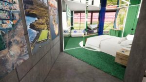 Room with a view: A football-themed Pitch View penthouse will be bookable through Booking.com at 10am on July as a one-night only sleepover experience for the final on Sunday, July 31