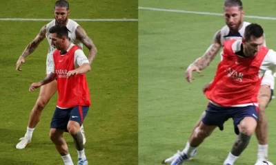 Lionel Messi and Sergio Ramos clash in PSG training [Video]