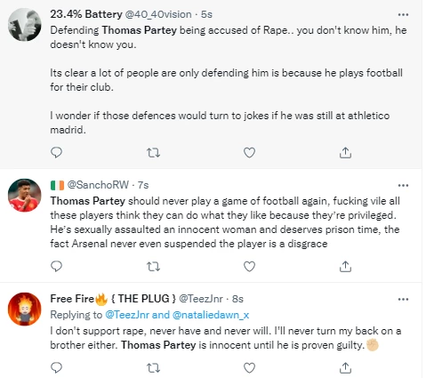 Reactions as Thomas Partey accused of rape on Twitter, belongs in prison