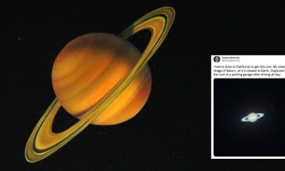 A stellar image of Saturn is taken from the garage roof by an astronomer