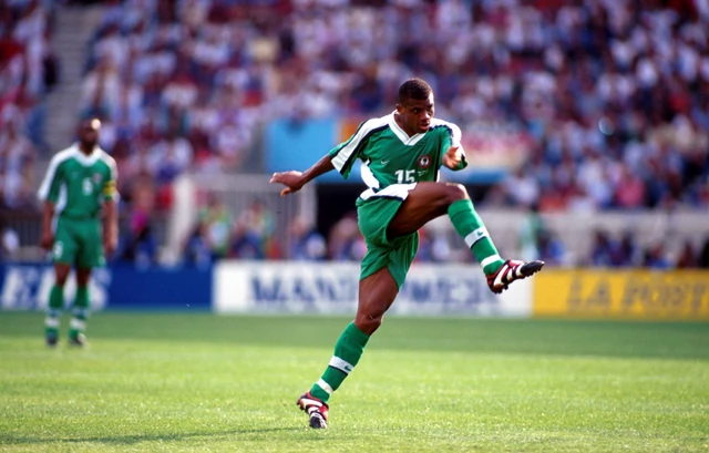 Sunday Oliseh powers home from range against Spain at the 1998 World Cup