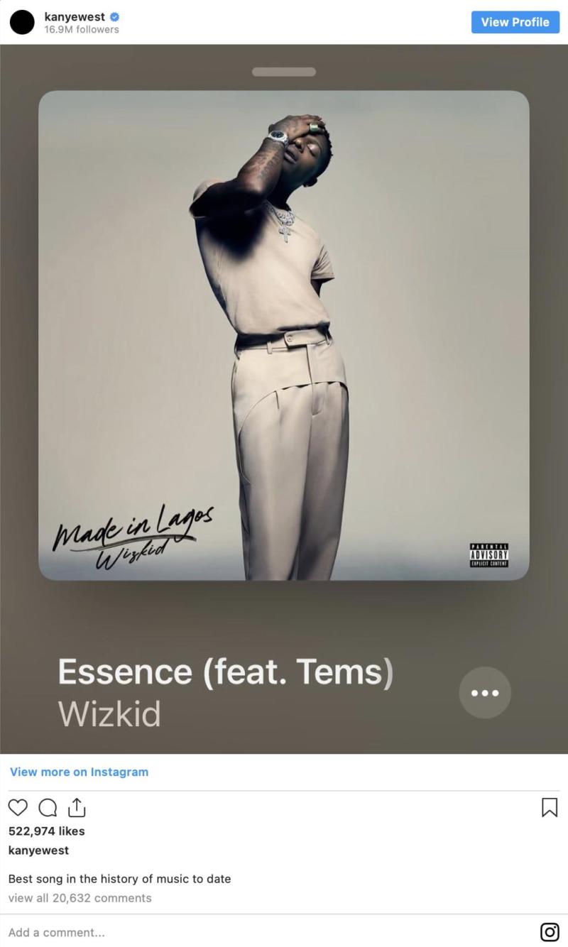 Essence "Best Song In The History of Music" - Kanye West Eulogize Wizkid & Tems