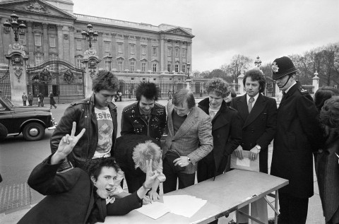 The Sex Pistols outside Buckingham Palace