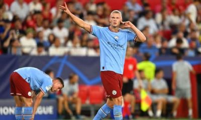 Erling Haaland scored either side of half time as Manchester City condemned Sevilla to heavy defeat