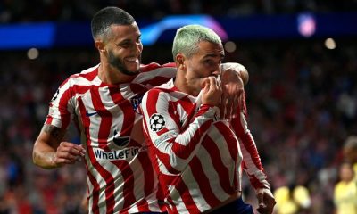 Atletico Madrid forward Antoine Griezmann celebrates after scoring a late winner against Porto in the Champions League