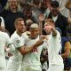 Tottenham players celebrate after scoring a goal against Marseille in the Champions League