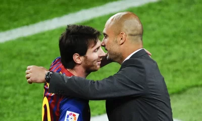 Lionel Messi Guardiola Hugs FC Barcelona