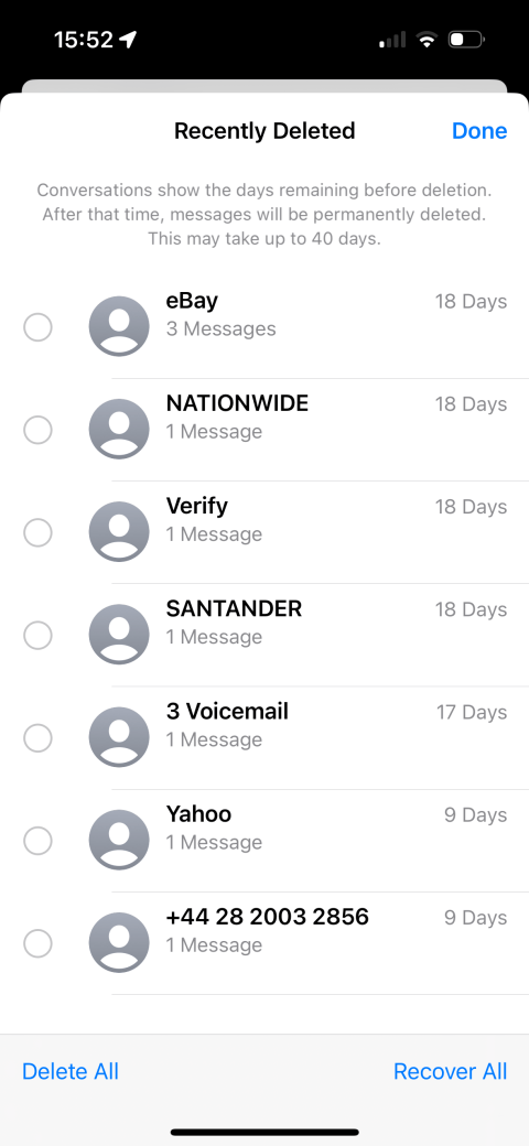 You can choose a single message or multiple messages to recover