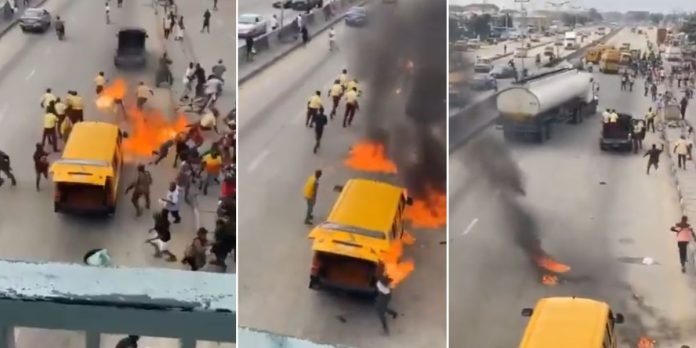 Driver and conductor set LASTMA officer ablaze during arrest attempt in Lagos